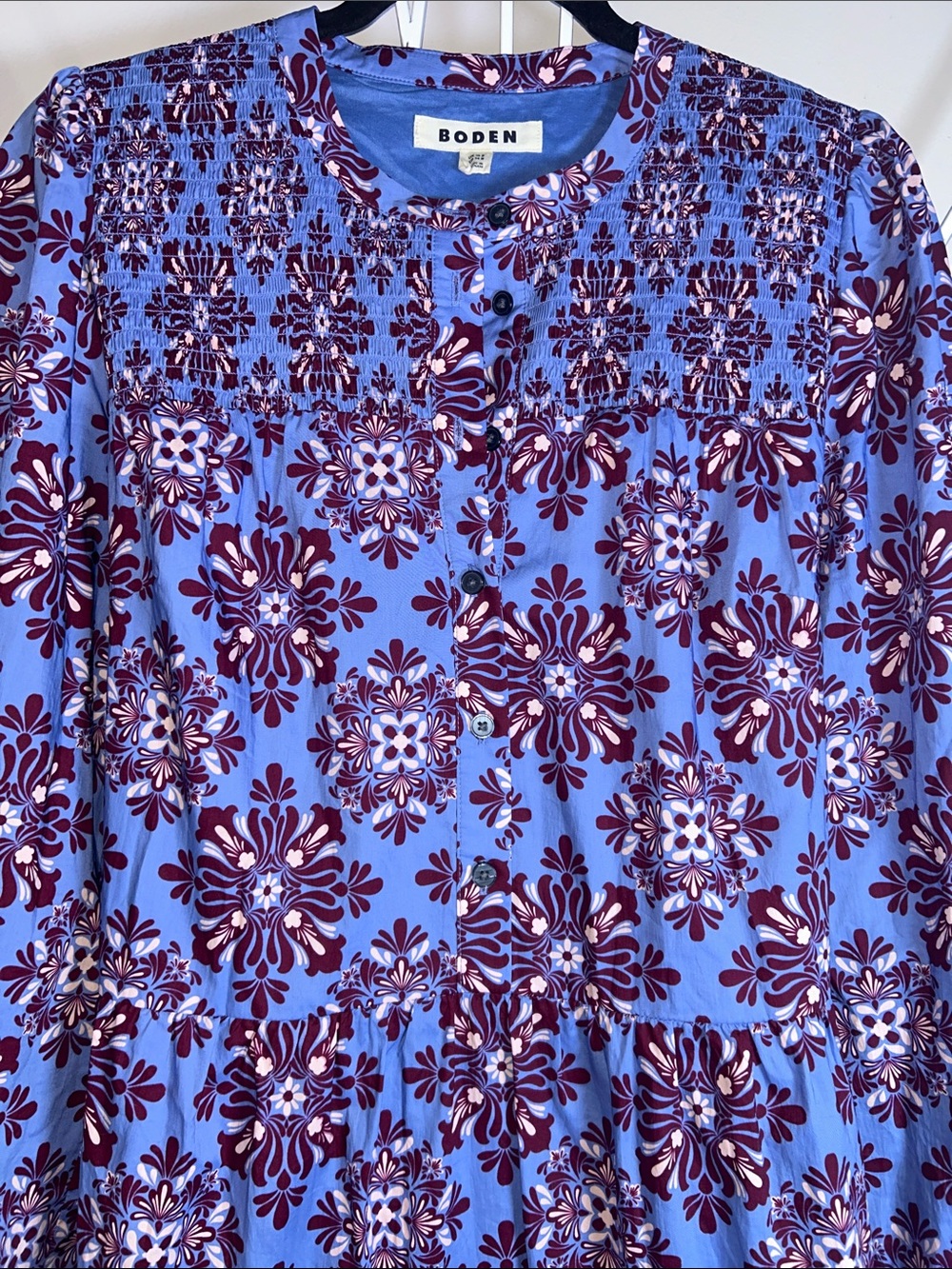 Boden Cecily Cotton Light Blue and Purple Floral Tiered Maxi Dress - Picture 4 of 14